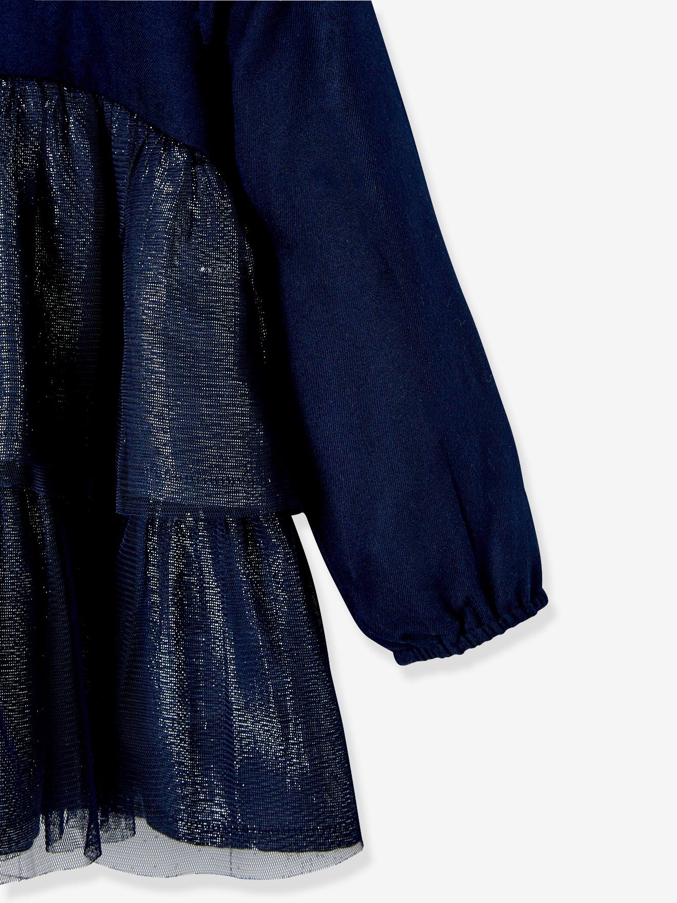 Vestido de festa azul escuro liso com brilho para bebê