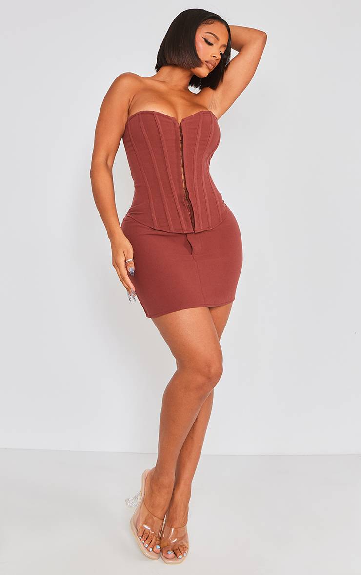 Chocolate Brown Mini-jupe Micro Tissée Shape Coordonnée