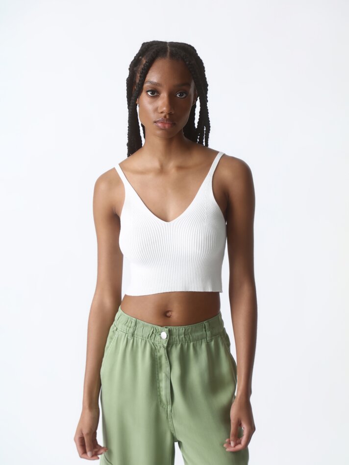 Top cropped de tricô - Branco