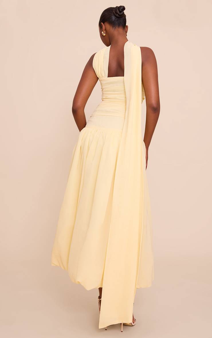 Citron Robe Mi-longue À Détail Foulard Bandeau Et Ourlet Bouffant