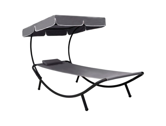 VIDAXL - Lit de repos d'extérieur avec auvent et oreiller gris