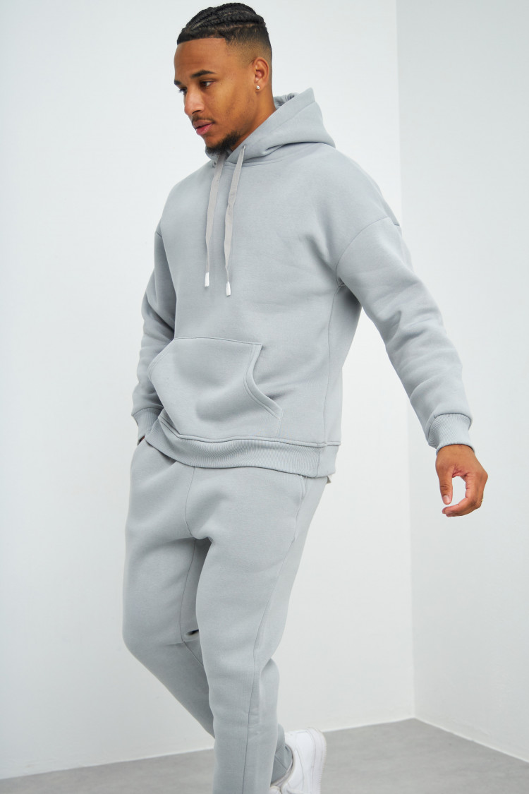 Ensemble sweat à capuche + jogging gris clair