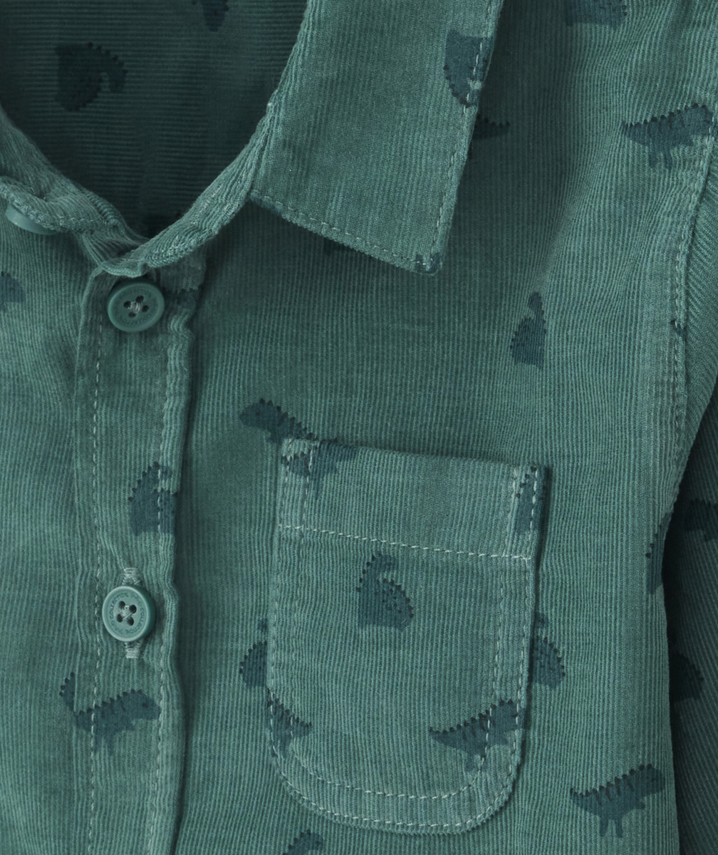 CHEMISE EN VELOURS CÔTELÉ VERT BÉBÉ GARÇON ET IMPRIMÉ DINO