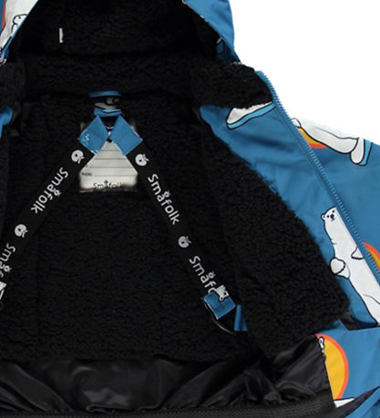 Småfolk Winterjacke - Solid Blue m. Eisbären