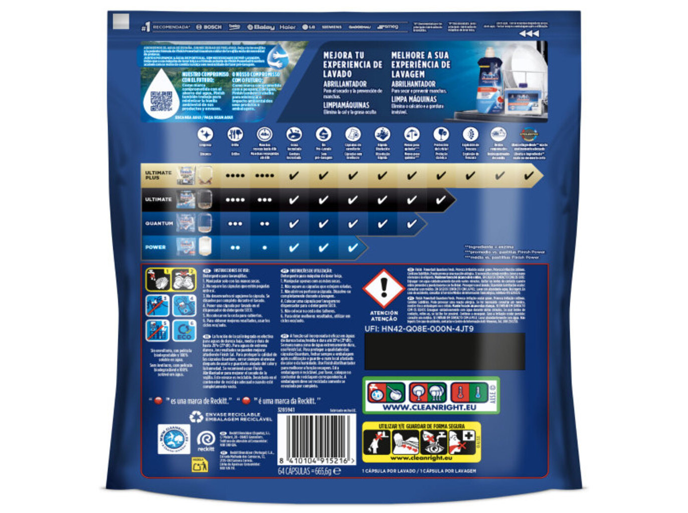 DETERGENTE LOIÇA MÁQUINA FINISH QUANTUM REGULAR 64PASTILHAS