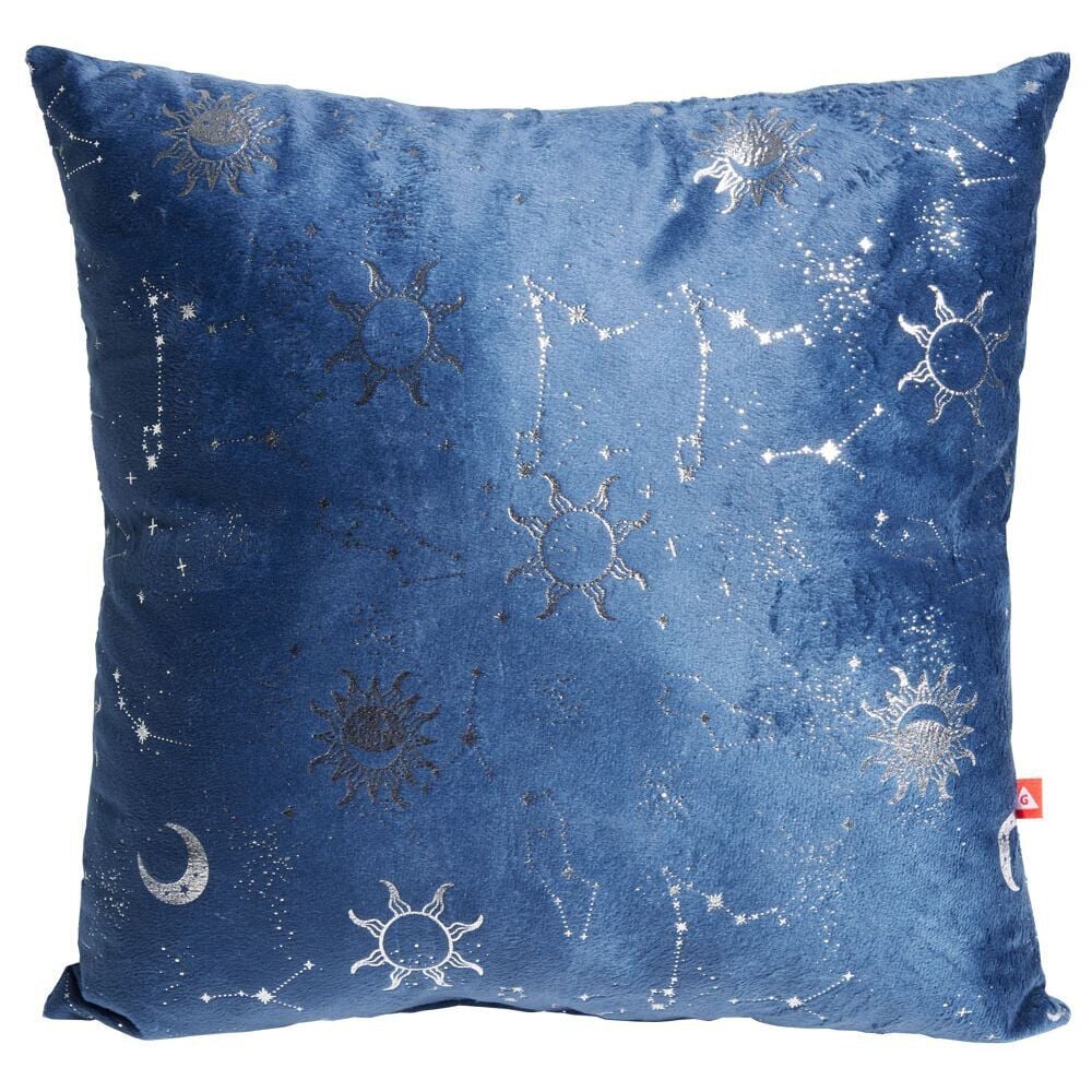 Coussin 40x40cm avec plaid 130x170cm thème astro bleu imprimé argenté