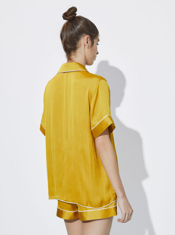 Conjunto de pijama personalizável com máscara para os olhos - Amarelo