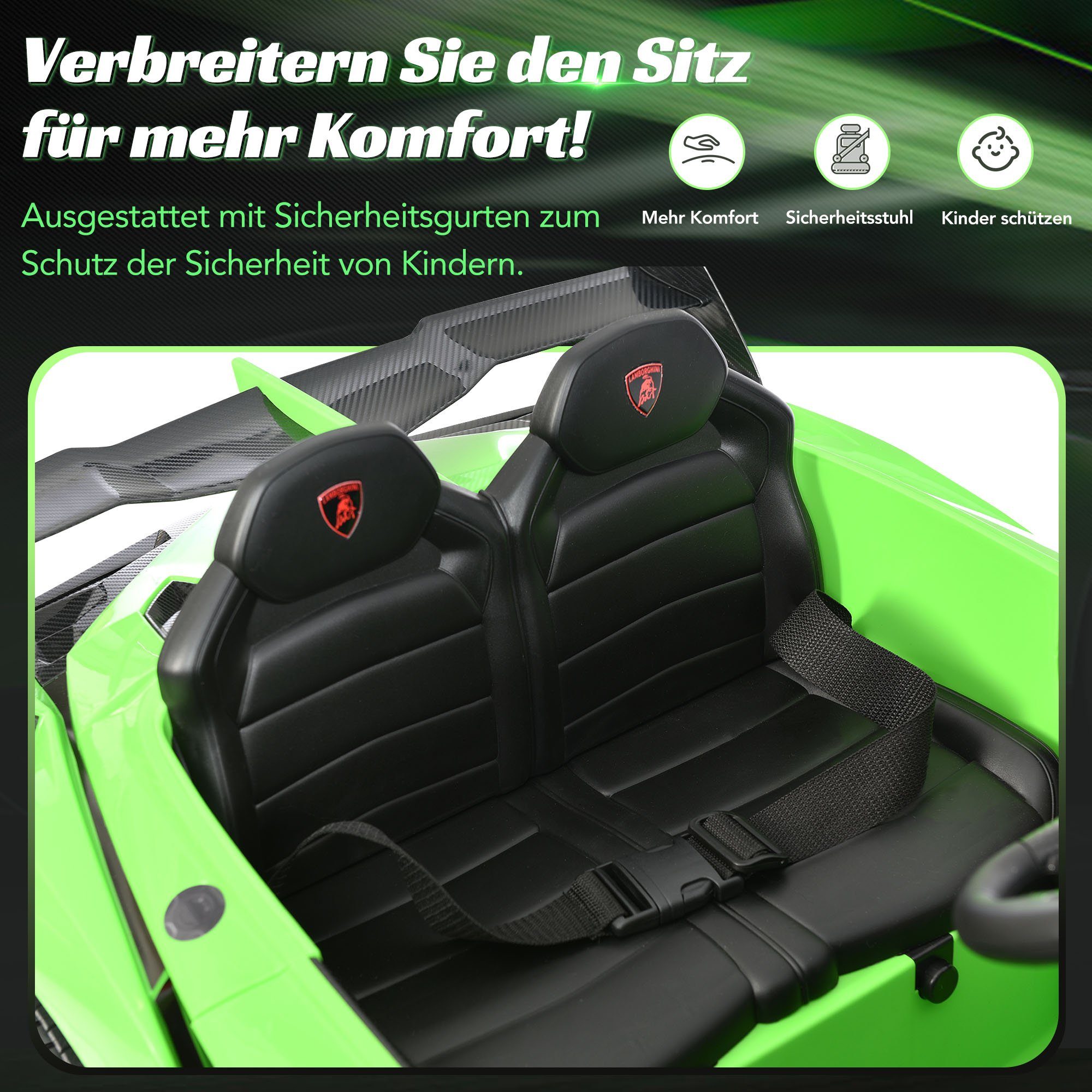 Carrinho elétrico infantil REDOM LAMBORGHINI VENENO com 2 motores, Bluetooth, portas duplas, 3 velocidades e música MP3, indicado para crianças a partir de 3 anos.
