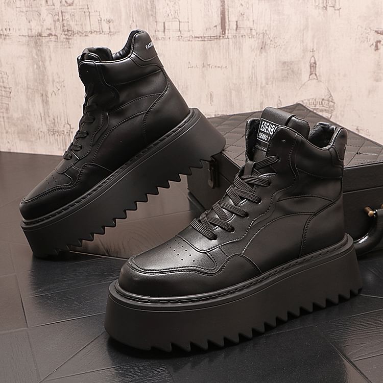 Mr Ozera - Platform Plain Lace-Up High Top Sneakers