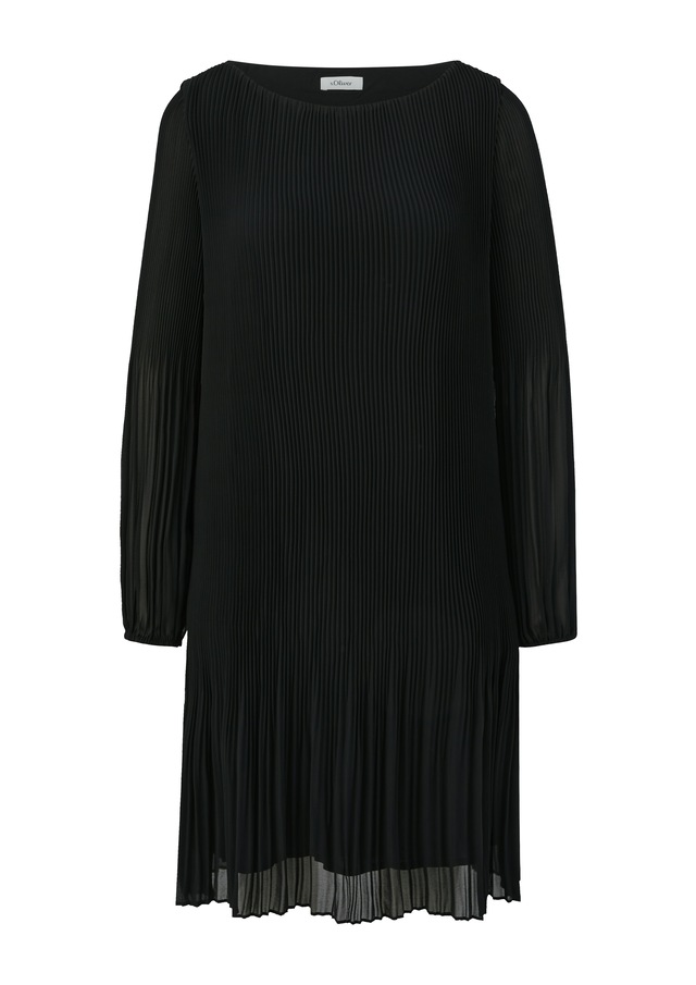 s.Oliver BLACK LABEL Plisseekleid Ohne Taschen halbtransparent mit U-Boot-Ausschnitt