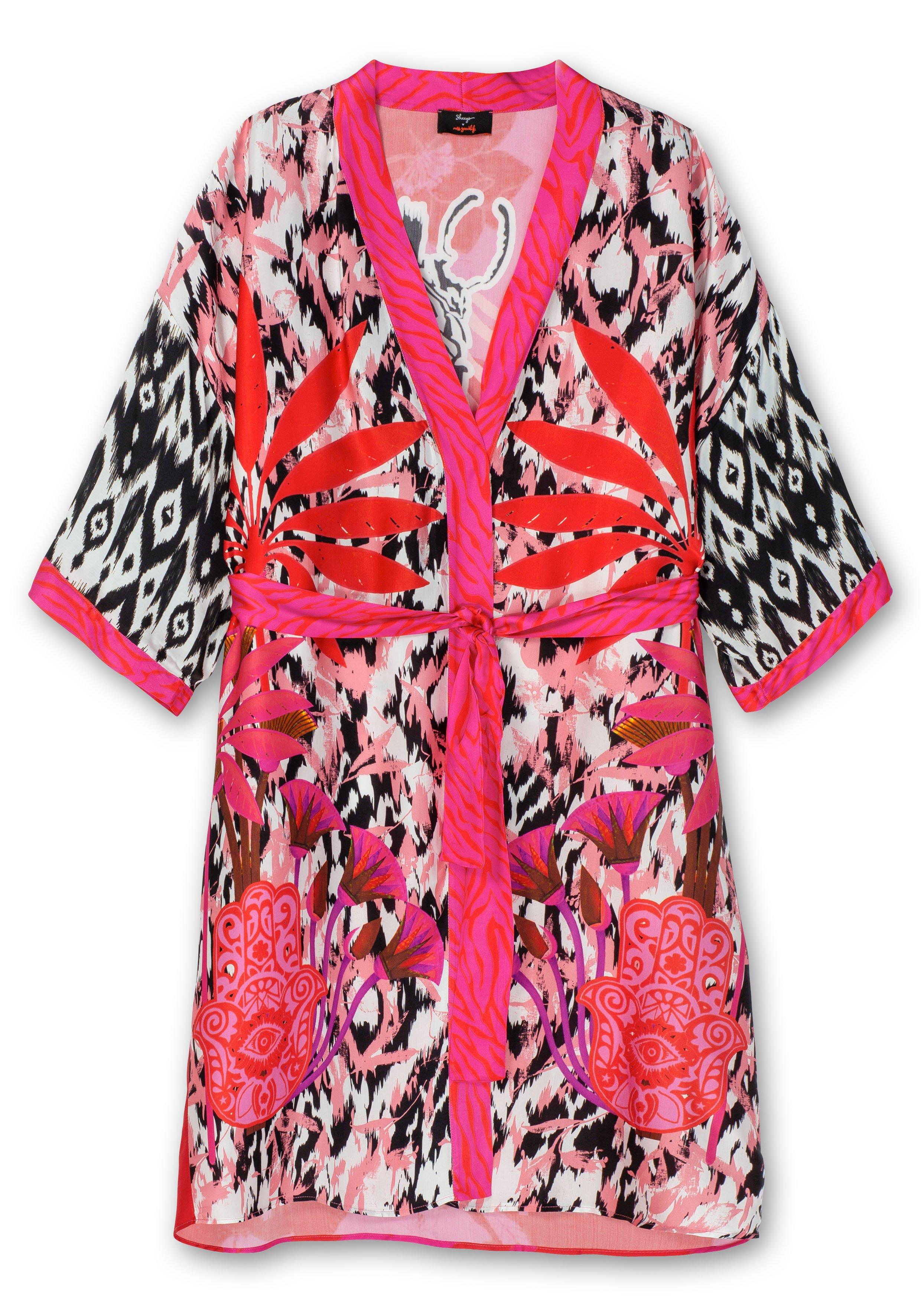 Kimono im Mustermix, aus Viskose-Satin
