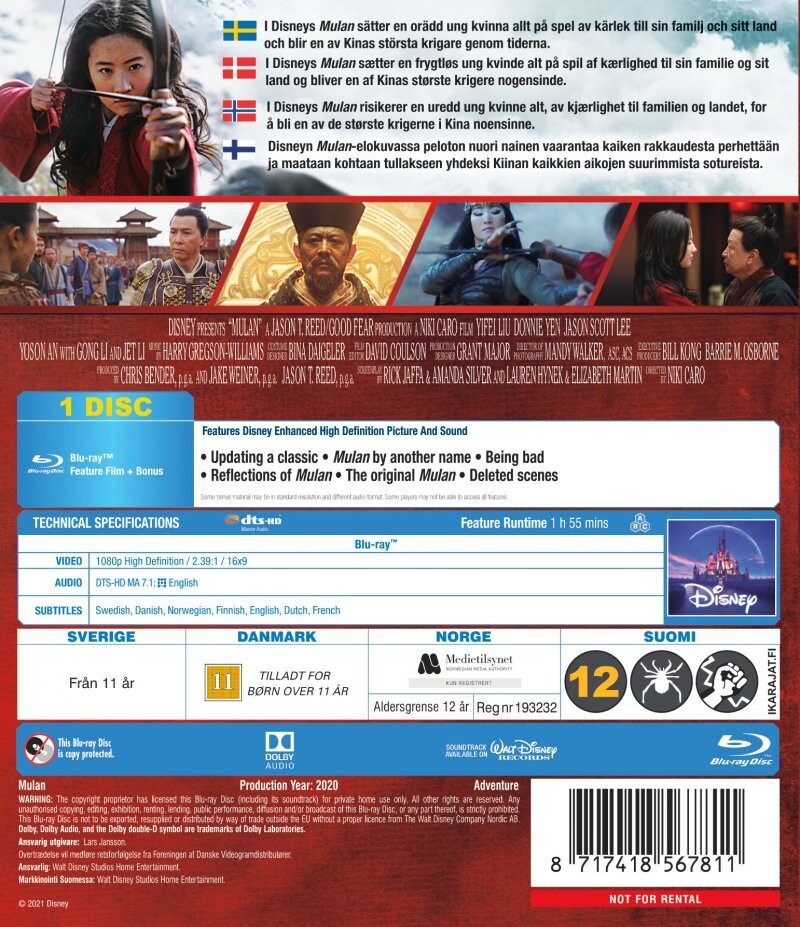Mulan 2020 - Disney - Live-Action - Blu-Ray