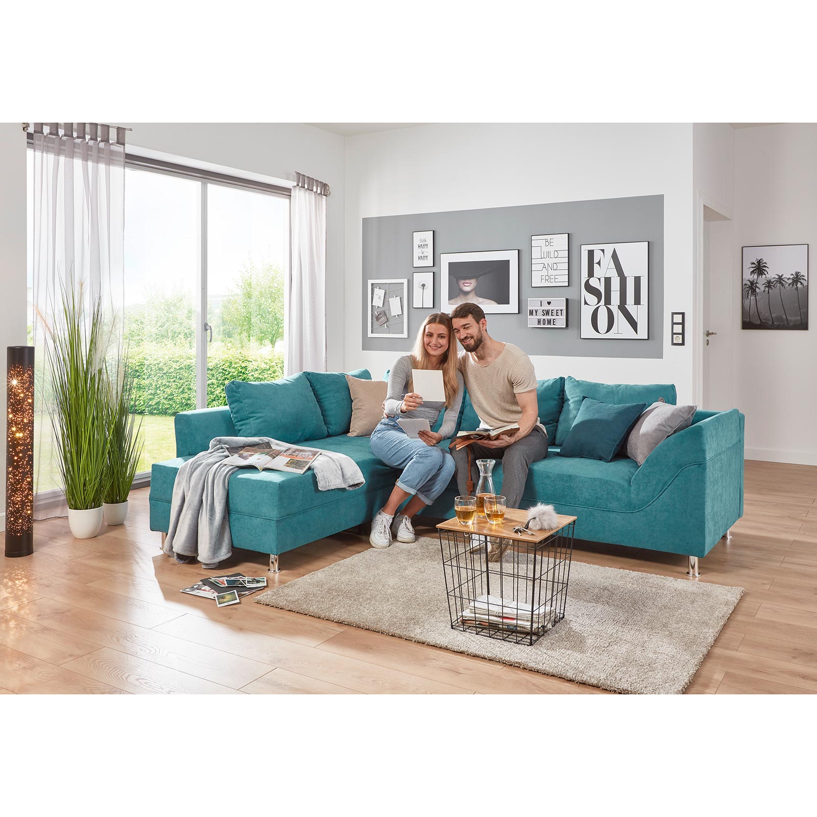 Ecksofa - türkis - Bonell-Federkern - Microfaser