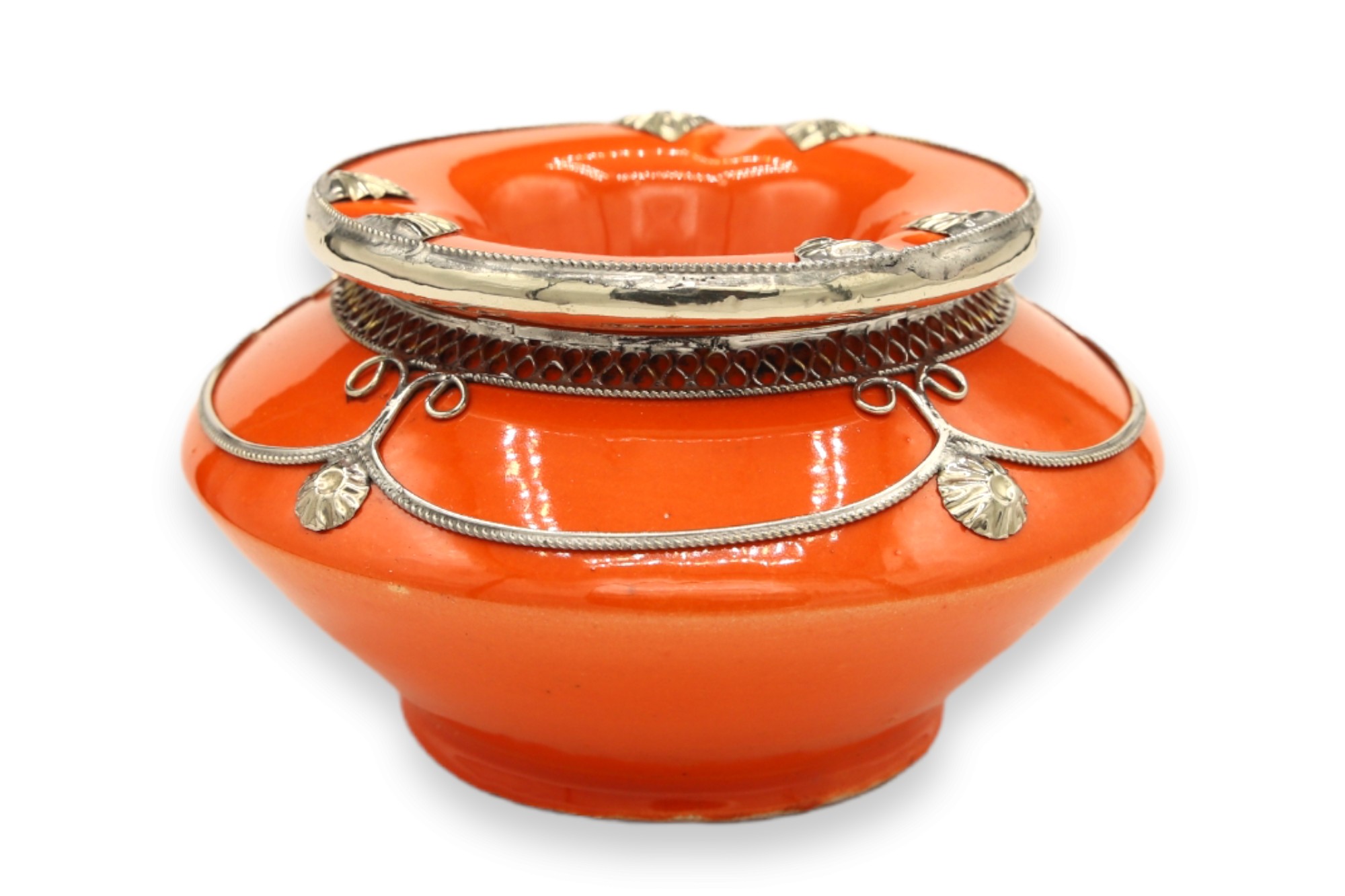 Aschenbecher mit Metallverzierung, orange, Ø 14 cm, H 8 cm von fischer's lagerhaus