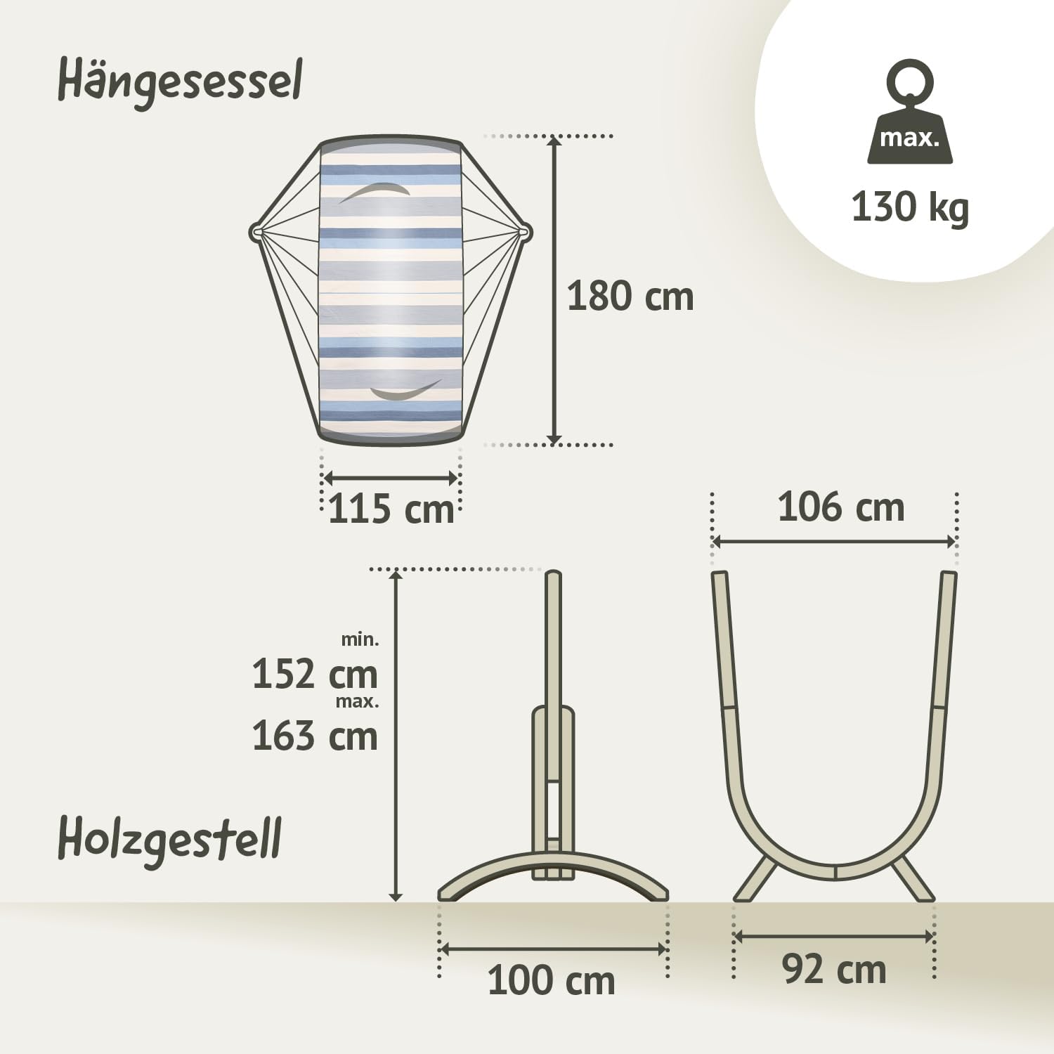 LA SIESTA - Wetterbeständiger Hängesessel mit Holzständer - Handgefertigter, reißfester Sessel für Entspannung im Freien - FSC-zertifizierte Eukalyptus-Hängematte