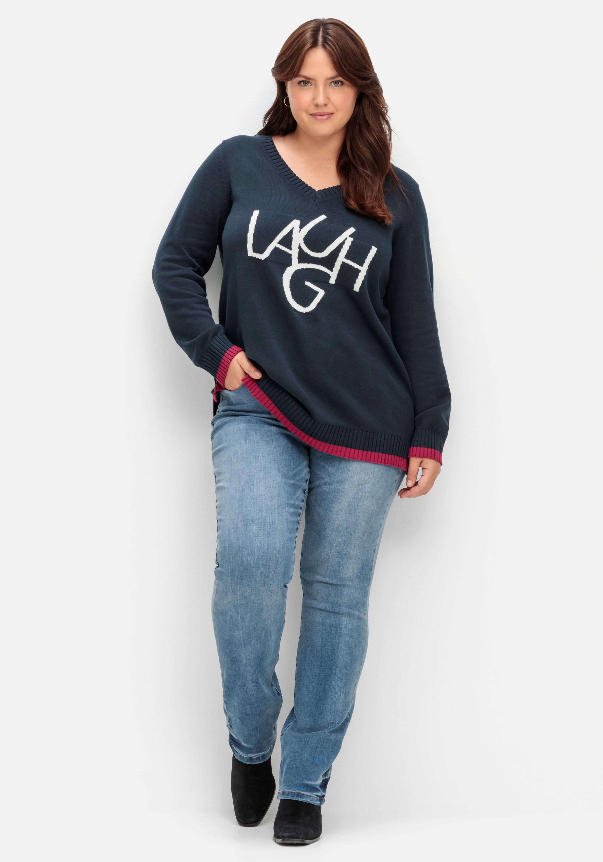 Pullover mit Wording im Intarsienstrick