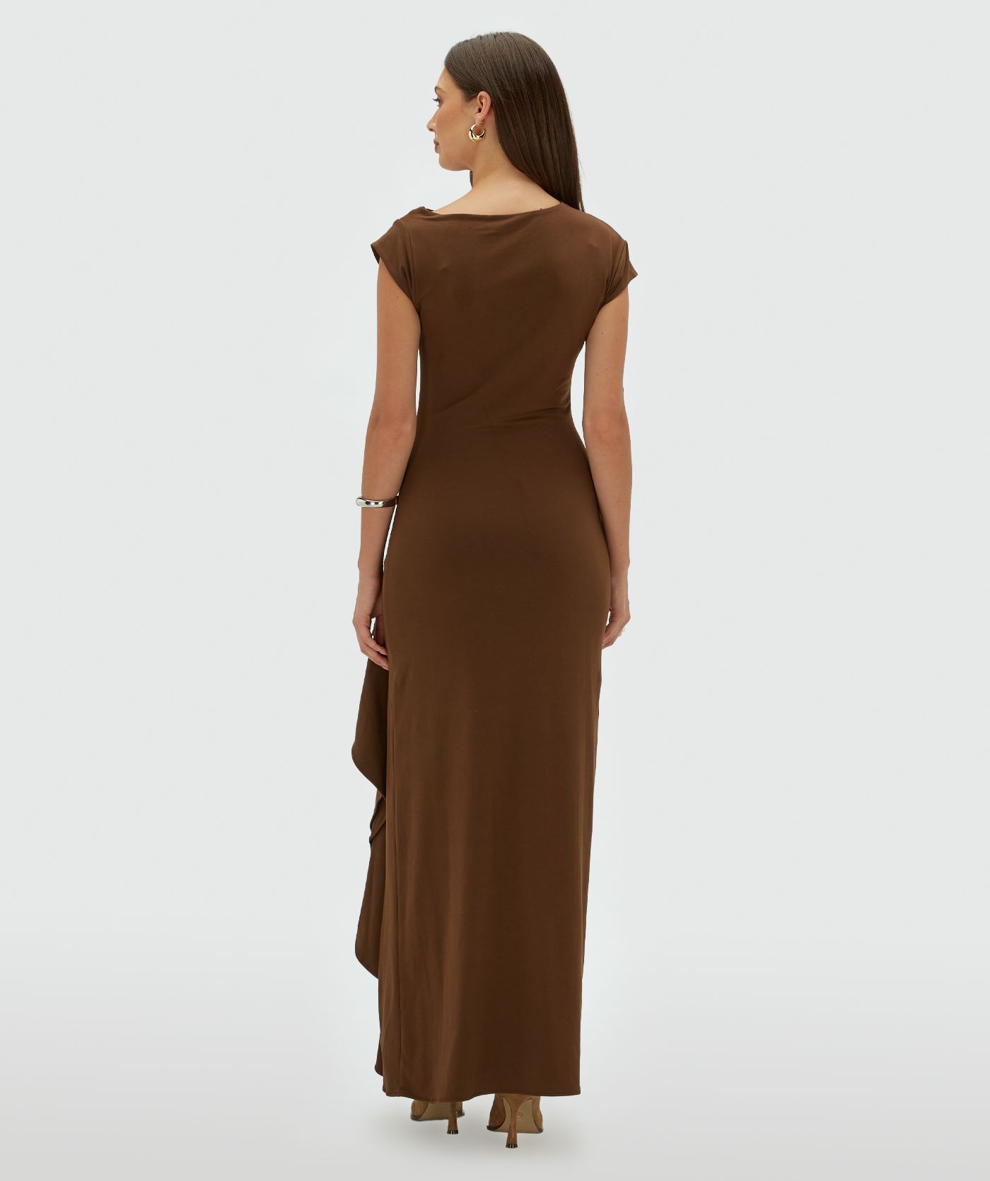 JV-ZYLAS slim fit maxi jurk met ruffles - brown