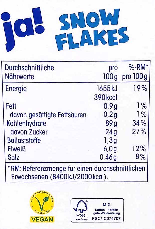 ja! Cerealien Snow Flakes 750g MHD:18.10.25