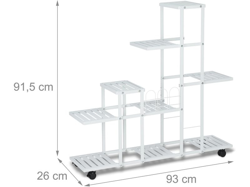 relaxdays Pflanzenständer mit Rollen 91.5 cm, Weiss Pflanzenregal