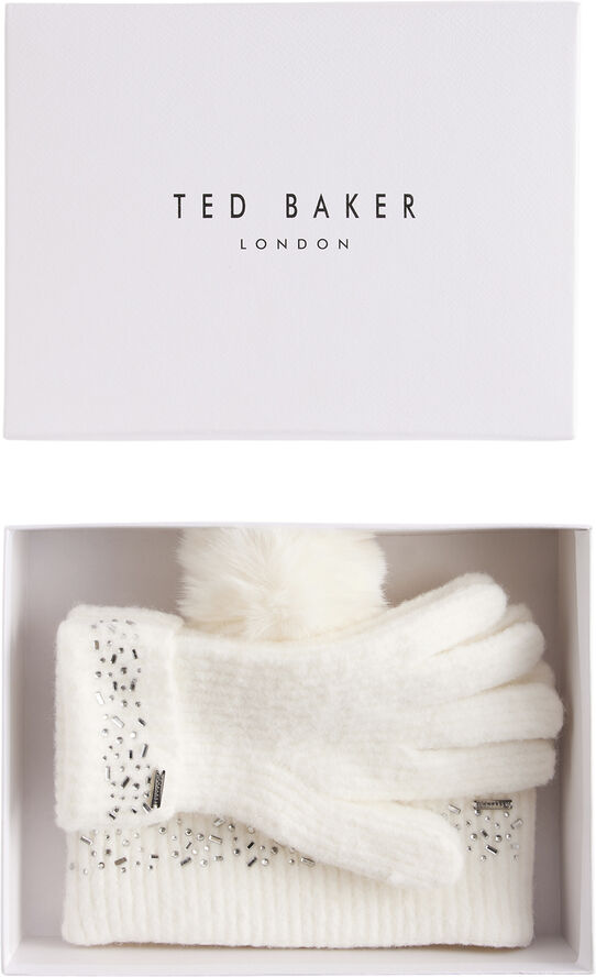 Ted Baker KERIIS Rhinestone Knitted Hat and G Cream