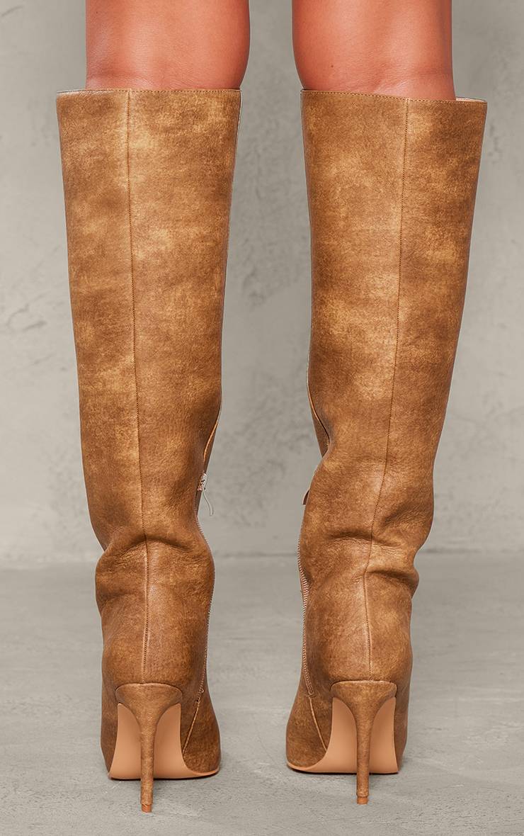 Marron Bottes Hautes À Talon En Synthétiquecuir Marron Clair Vieilli À Bout Pointu