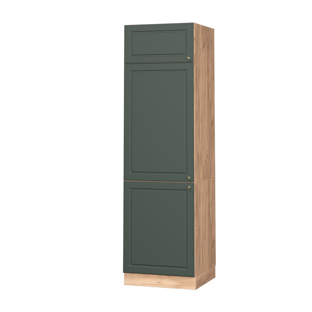 Vicco Kühlumbauschrank Küchenschrank Küchenmöbel Fame-Line Eiche Grün-Gold Landhaus 60 cm Küche Einbauküche Blende Drehtür Einlegeboden Kühlschrank Küchenzeile