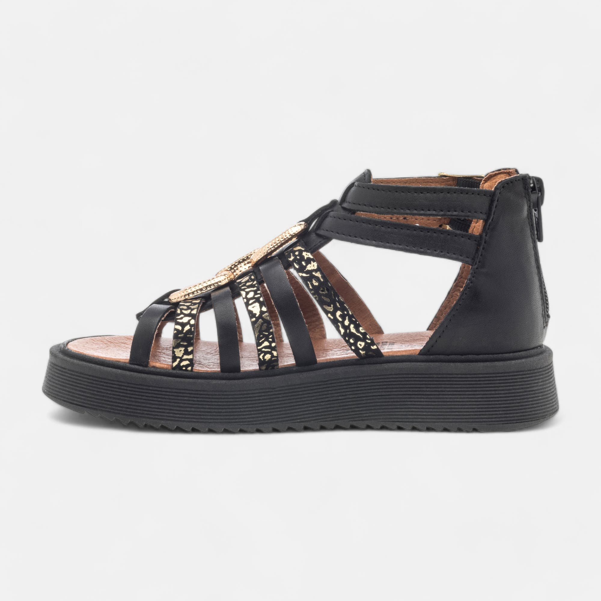 Nu-pieds Fille en cuir noir