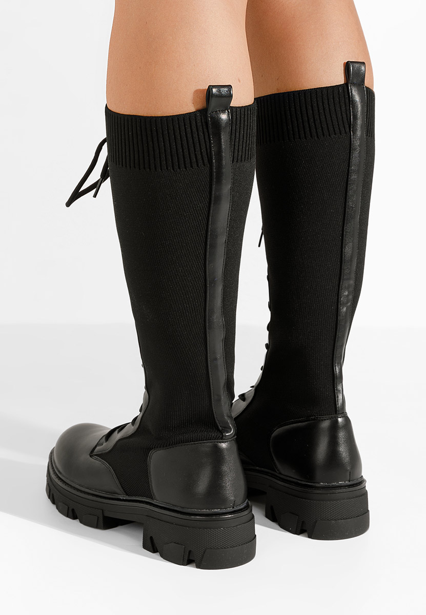 Bottes hautes à lacets noirs Zameria