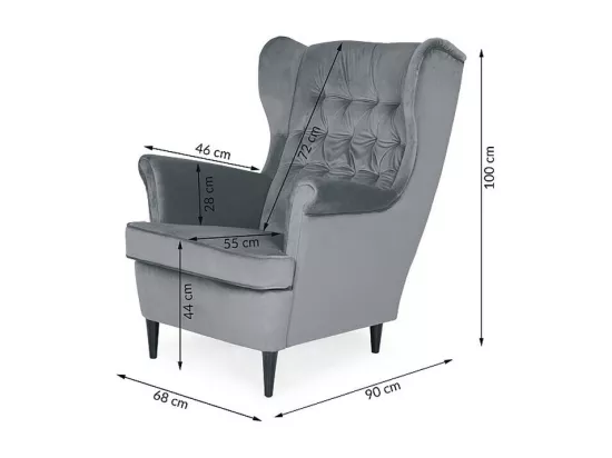 Fauteuil bergère capitonné velours gris Jolt
