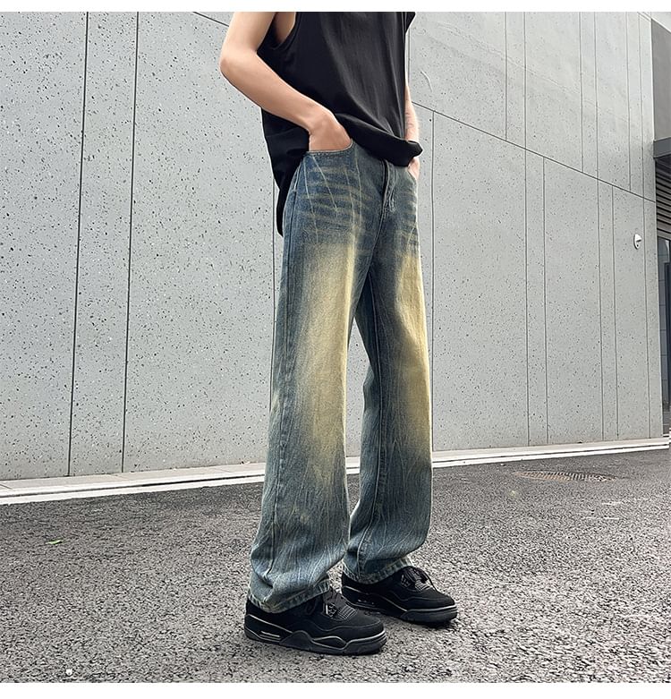 POSI - Mid Rise Washed Straight Leg Jeans