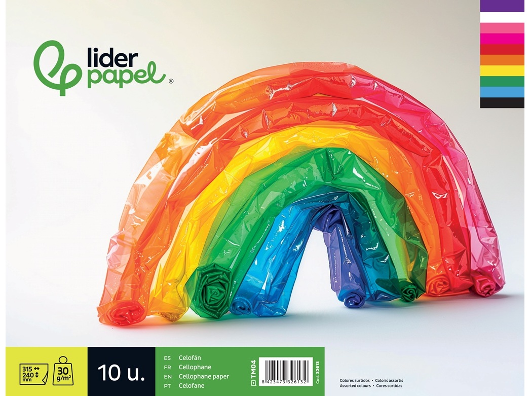 BLOCO PAPEL CELOFANE LIDERPAPEL 24X31.5CM 30GR/M2 10 FOLHAS CORES SORTIDAS