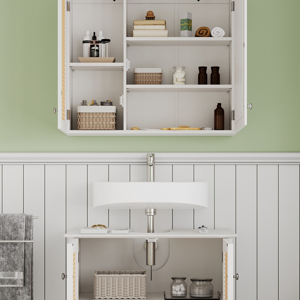 Vicco Badmöbel-Set Rosario, Weiß, moderne Serie, Badezimmer, dekorative Front, Spiegelschrank, Waschtischunterschrank
