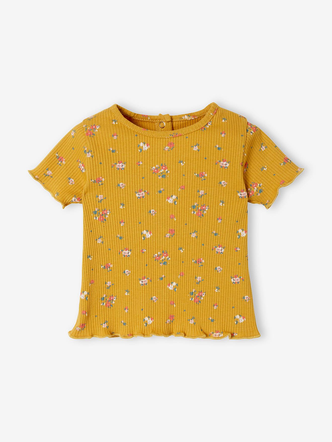Camiseta floral canelada para bebê, estampa rosa claro