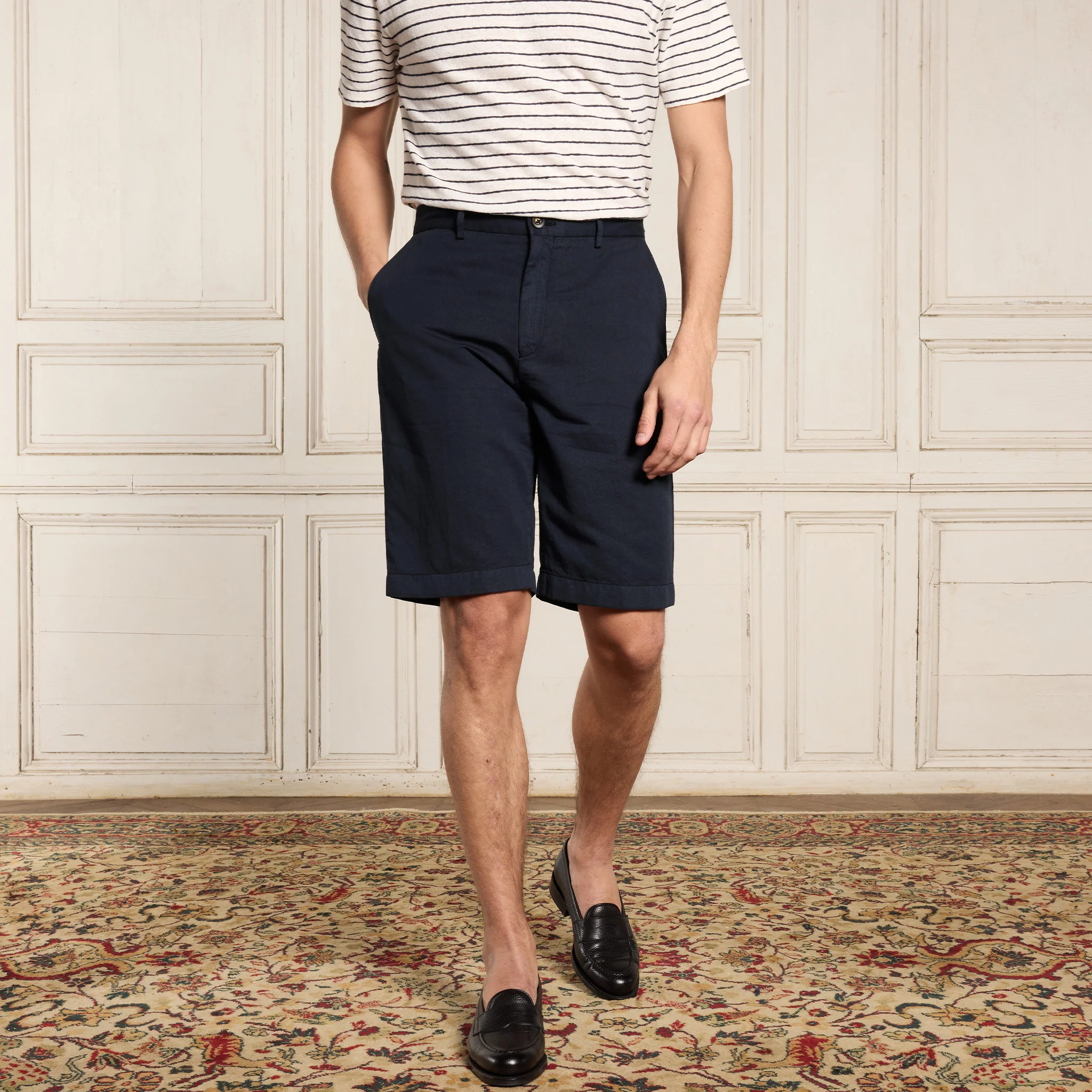 Navy cotton and linen shorts