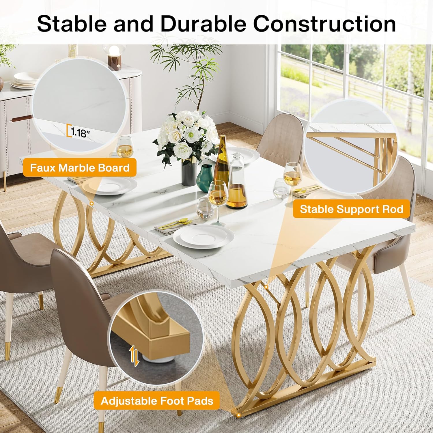 LITTLE TREE Modern Dining Table for 4-6 People, 63