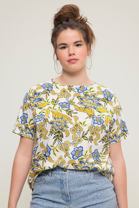 T-Shirt, oversized, Flowerprint, Rundhals, Halbarm
