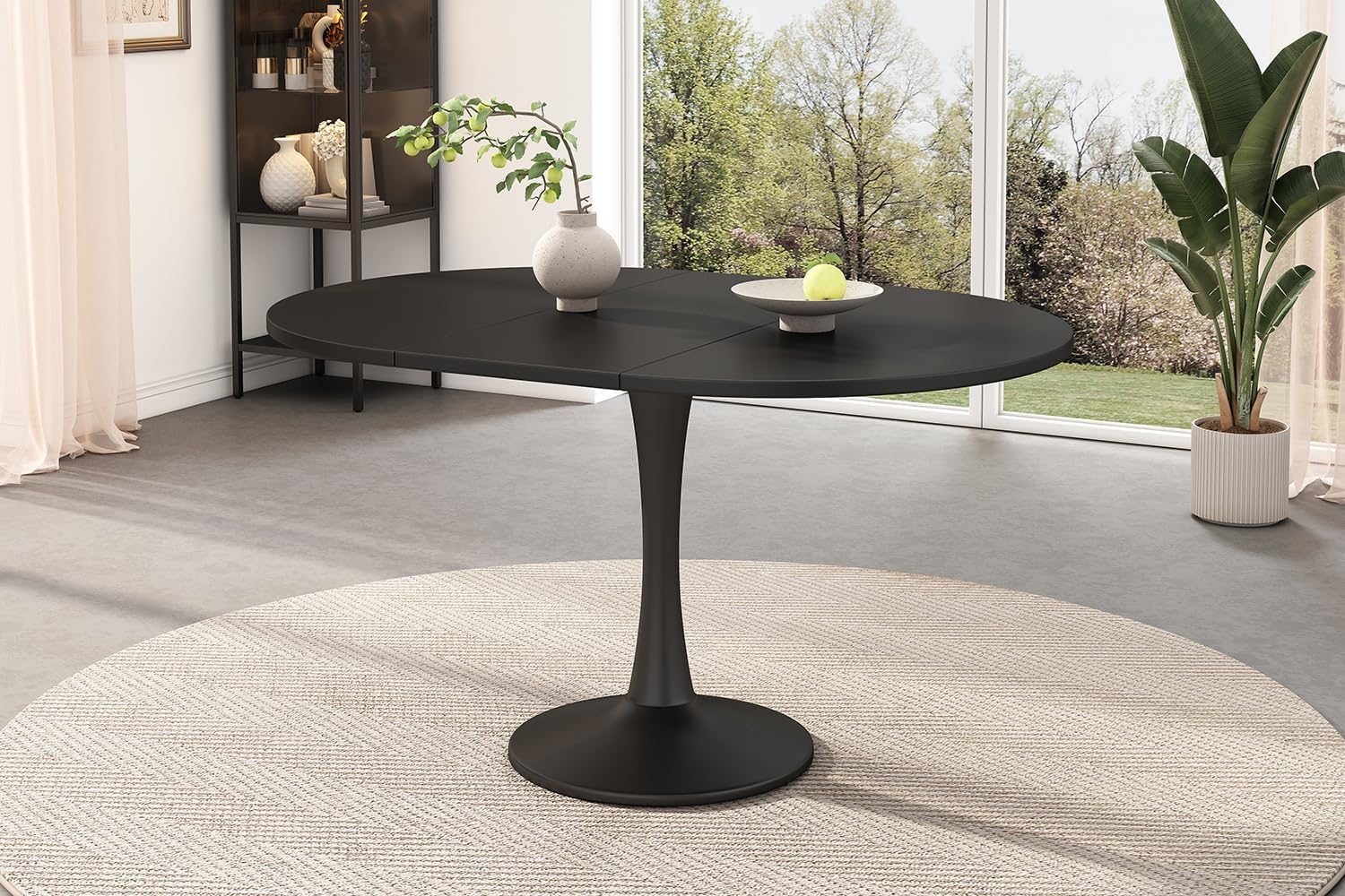 Runder Esstisch ausziehbar 100/140 x 40 x 75 cm, Esszimmertisch/küchentisch für 2-6 Personen, Stilvoller Couchtisch/Holztisch, Runder tisch/ausziehtisch für Küche, Wohnzimmer, Esszimmer (Schwarz) KQ0869076