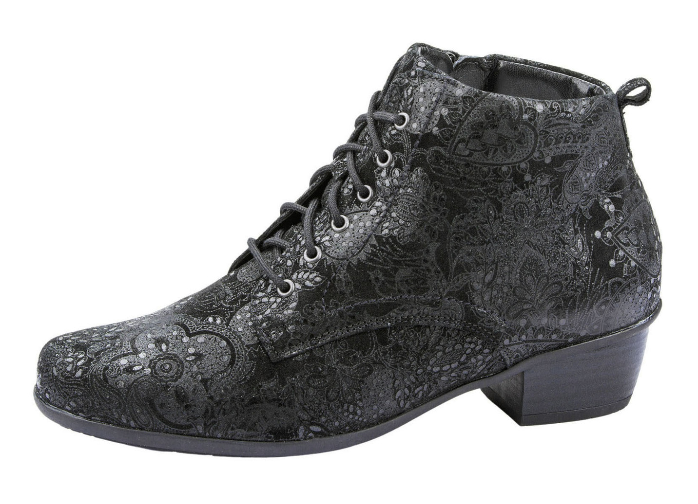 Waldläufer Schnür-Stiefelette mit floraler Prägung