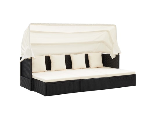 VIDAXL - Lit de jardin avec toit noir 200x60x124 cm résine tressée