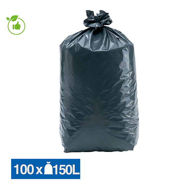 Sacs poubelle déchets lourds Tradition qualité épaisse gris 150 L, lot de 100