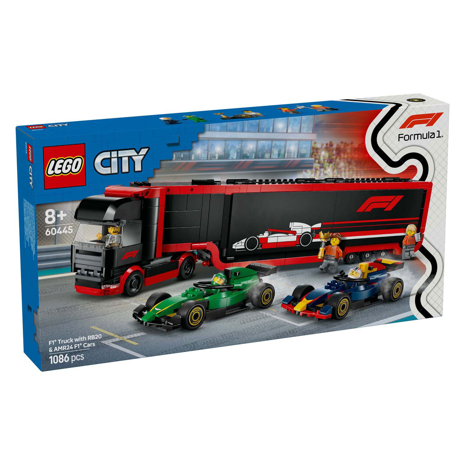 LEGO City 60445 F1 Truck Met Rb20 En Amr24 F1 Auto's