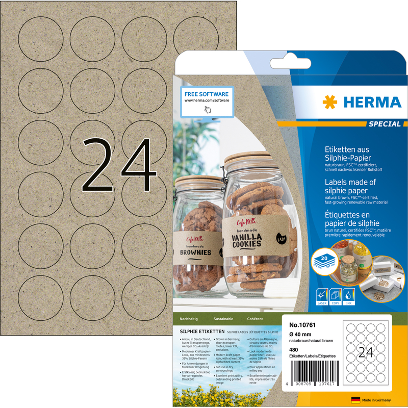 Herma Etiketten aus Silphie-Papier, 10761, 40 mm, 20 Blatt