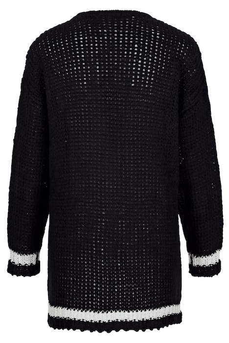 Strickjacke, offene Form, Streifenbündchen