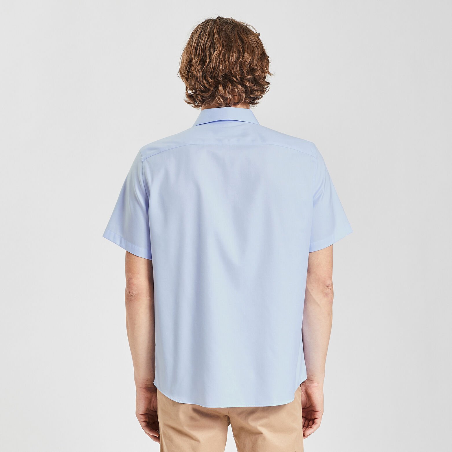 Chemisette regular sans repassage unie coton Bleu clair