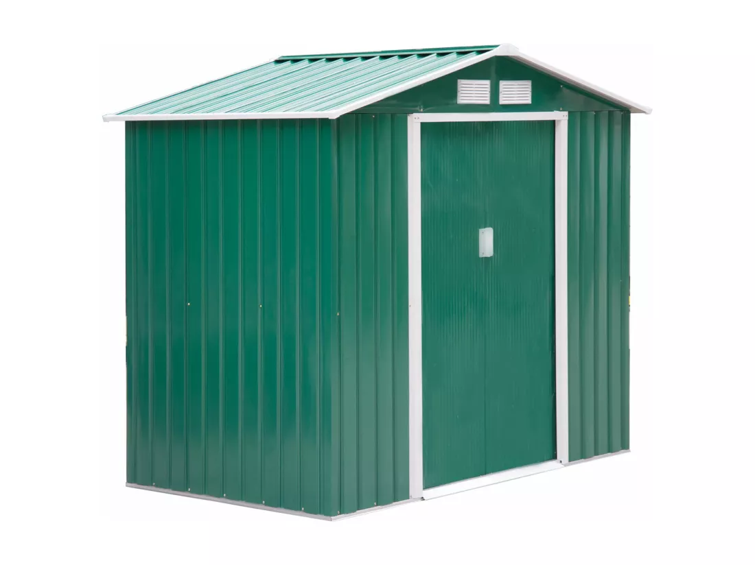 Abri de jardin - remise pour outils - cabanon porte verrouillable - dim. 213L x 130l x 185H cm - tôle d'acier vert