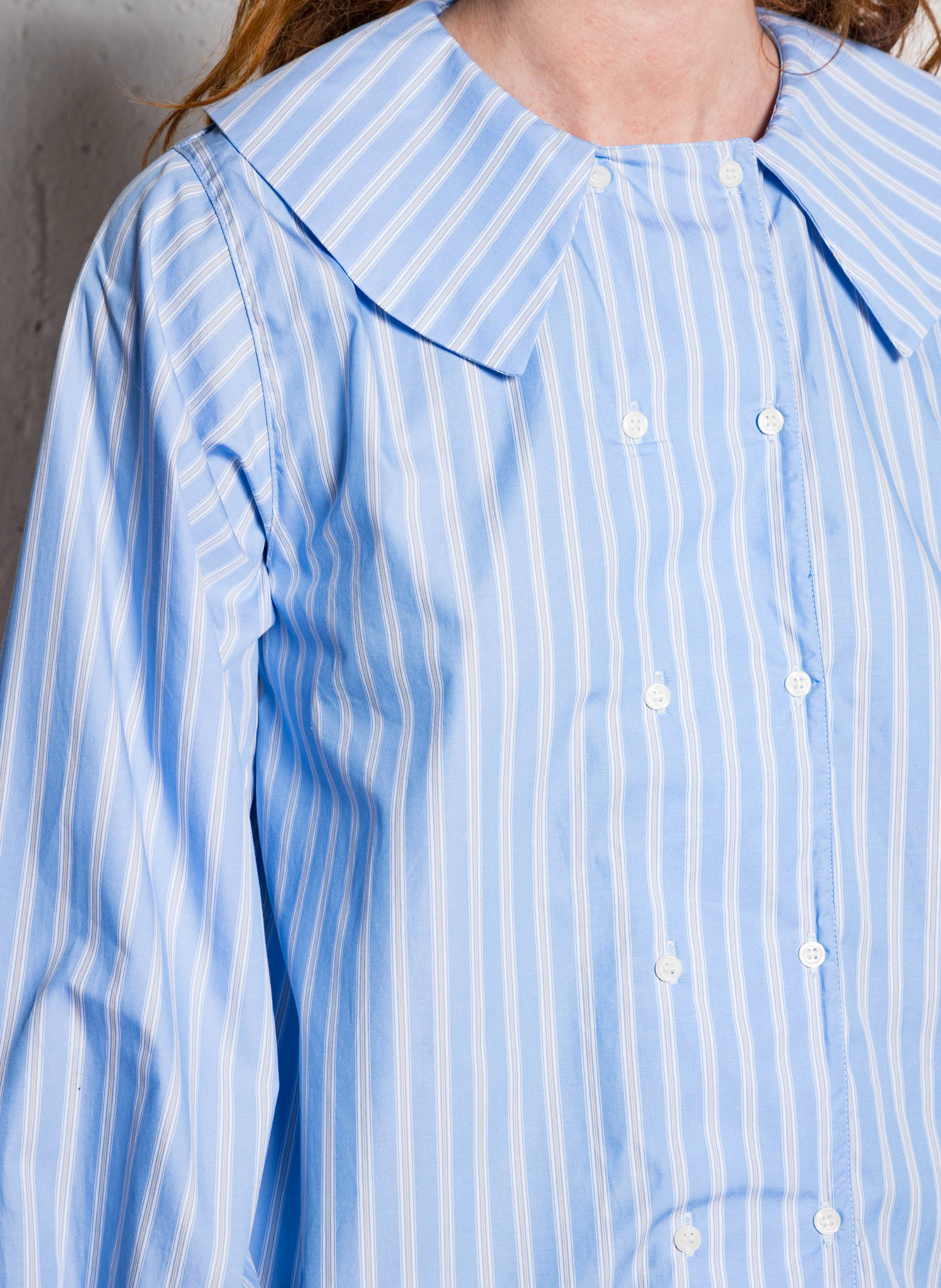 Chemise droit rayée en coton| Bleu