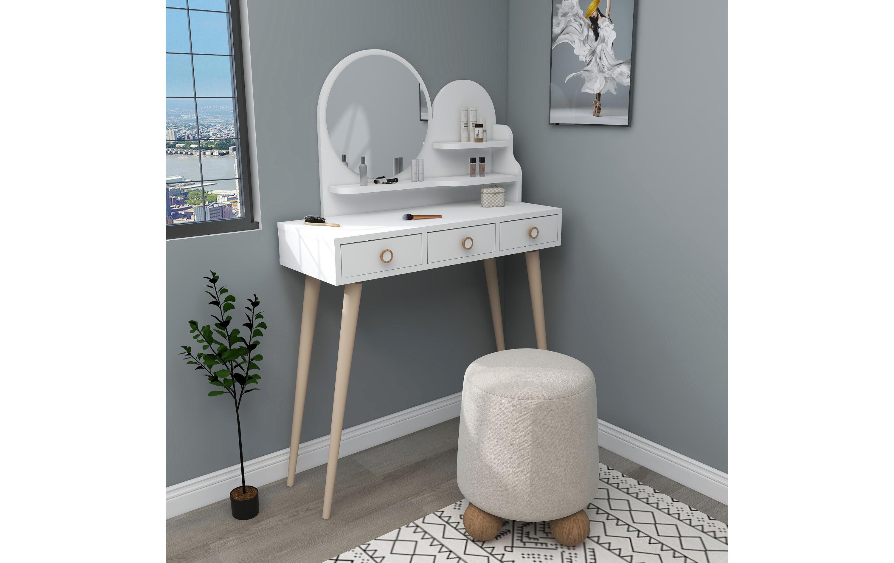 Schminktisch Ruges mit Spiegel, 130.8 x 74 cm, Weiss<br>Kosmetiktisch
