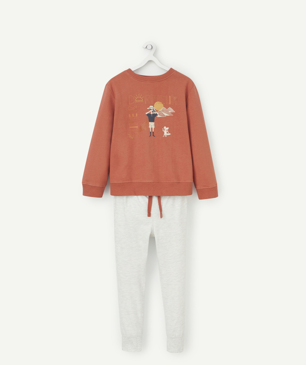 PYJAMA GARÇON EN FIBRES RECYCLÉES ORANGE ET GRIS THÈME ÉGYPTIEN