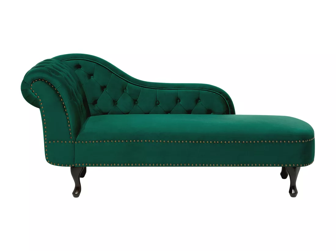 Chaise longue Chesterfield en velours vert côté droite NIMES