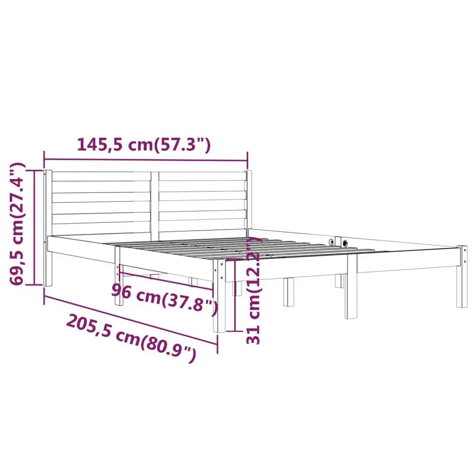 vidaXL - Bed frame met hoofdeinde - Wit - Massief grenenhout - 140x200 cm